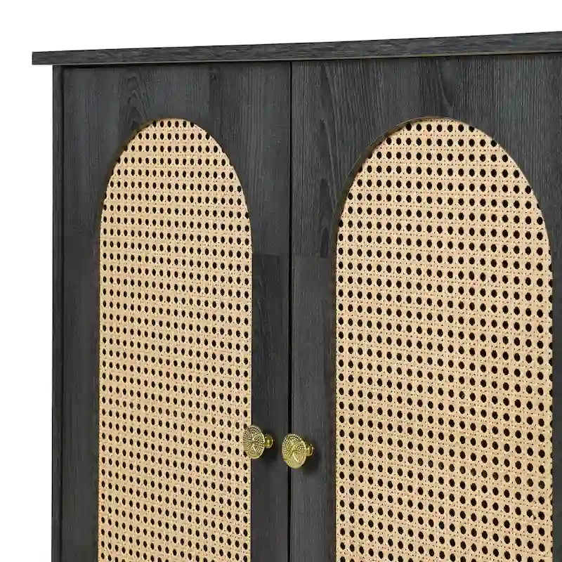 Rattan Doors and Metal Handles Sideboard with Large Storage Space
