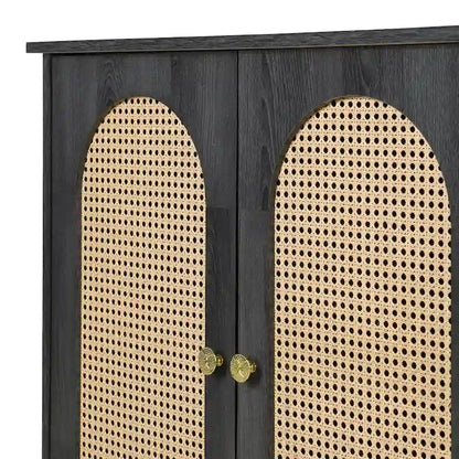 Rattan Doors and Metal Handles Sideboard with Large Storage Space