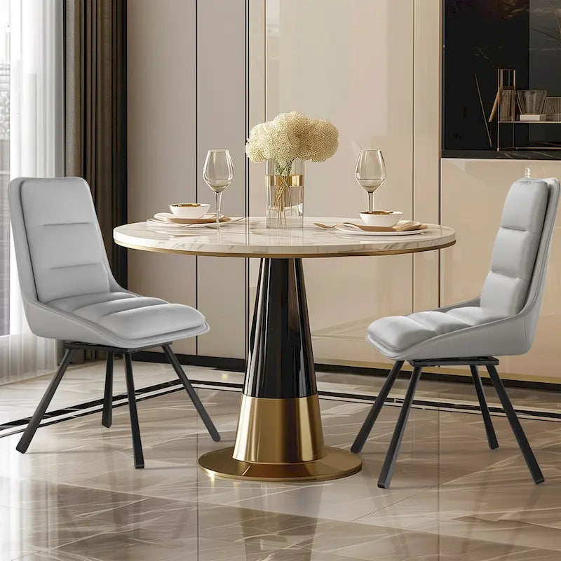 Set of 2 Upholstered Swivel Dining Chairs PU Leather with Metal Legs - 18.5x18.5x37 inch