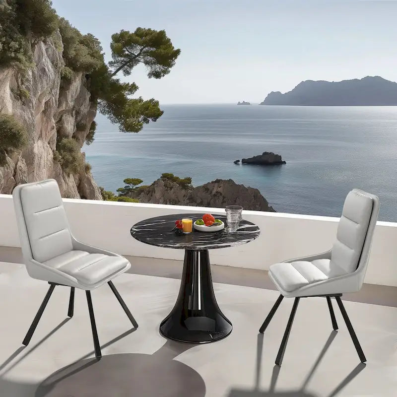 Set of 2 Upholstered Swivel Dining Chairs PU Leather with Metal Legs - 18.5x18.5x37 inch