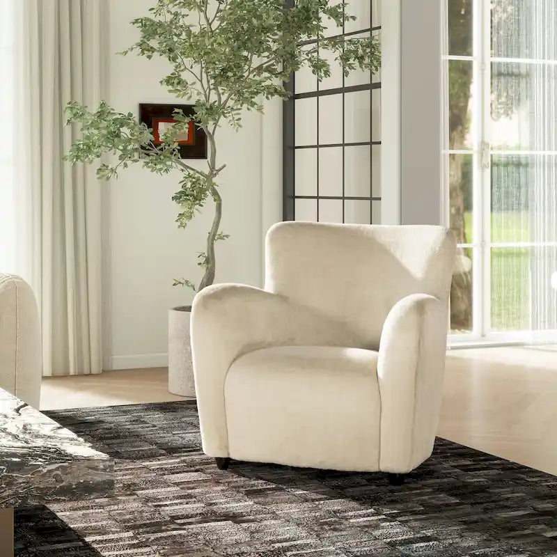 Wolffe 32  Transitional Faux Fur Upholstered Curved Arm Accent Chair