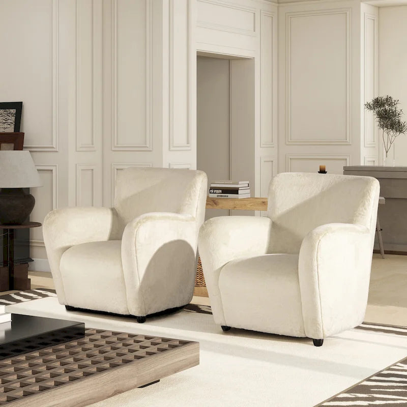 Wolffe 32  Transitional Faux Fur Upholstered Curved Arm Accent Chair