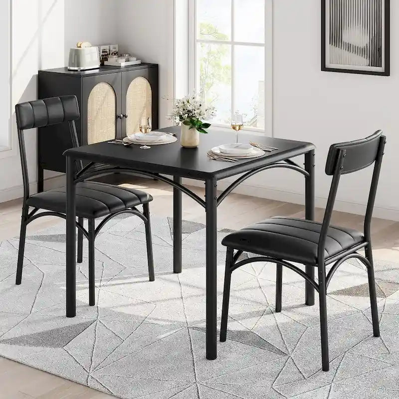 Dining Table Set for 2, Kitchen Table with Upholstered Chairs for 2