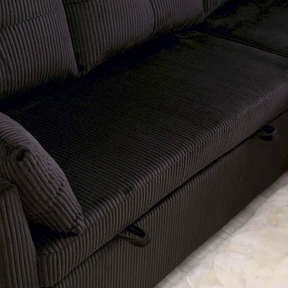 The L-shaped storage seat assembly sofa folds into a recliner