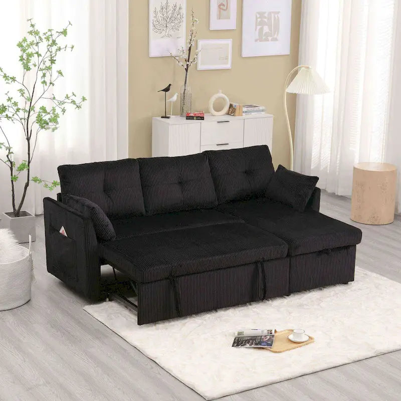 The L-shaped storage seat assembly sofa folds into a recliner