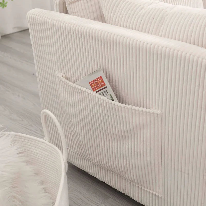 The L-shaped storage seat assembly sofa folds into a recliner