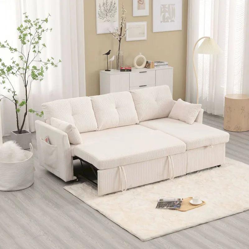 The L-shaped storage seat assembly sofa folds into a recliner