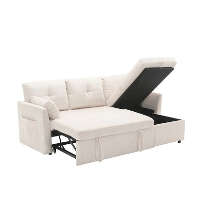 The L-shaped storage seat assembly sofa folds into a recliner