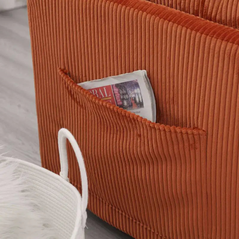 The L-shaped storage seat assembly sofa folds into a recliner