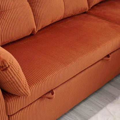 The L-shaped storage seat assembly sofa folds into a recliner