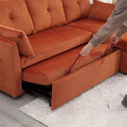 The L-shaped storage seat assembly sofa folds into a recliner