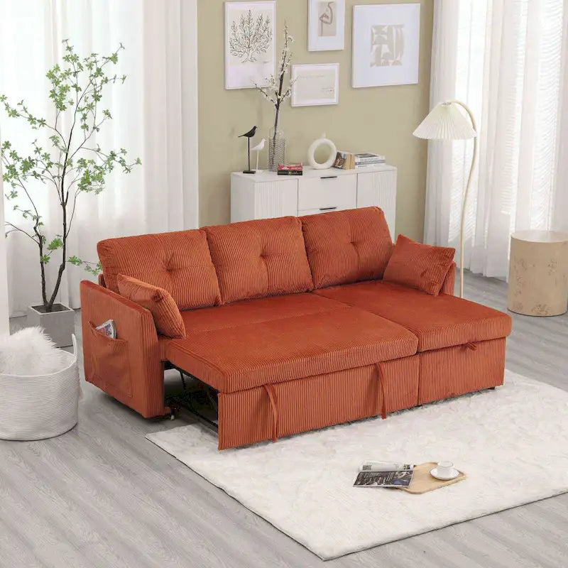 The L-shaped storage seat assembly sofa folds into a recliner