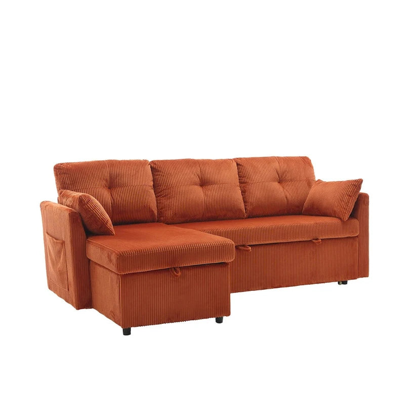 The L-shaped storage seat assembly sofa folds into a recliner