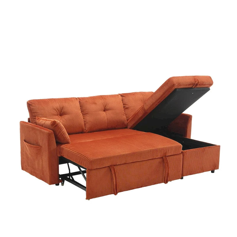 The L-shaped storage seat assembly sofa folds into a recliner