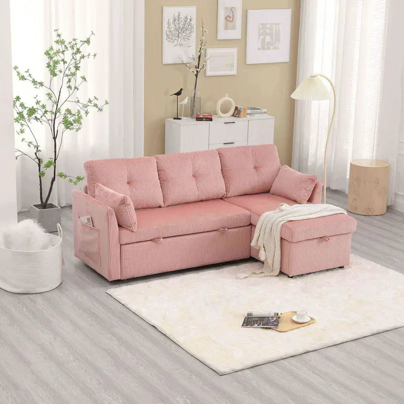 The L-shaped storage seat assembly sofa folds into a recliner