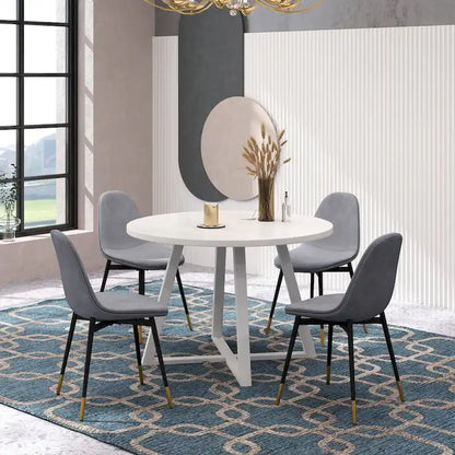 Roundhill Furniture Evatt 5-Piece Round Dining Set, Trestle Round Table with 4 Stylish Chairs