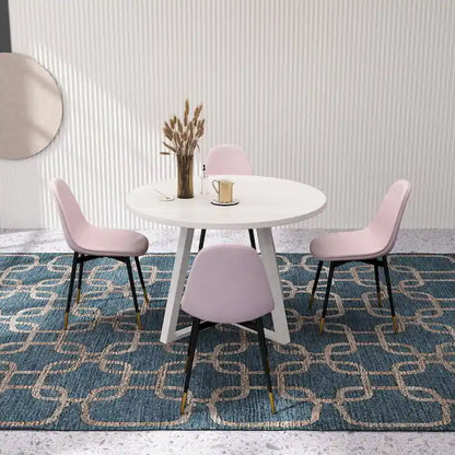 Roundhill Furniture Evatt 5-Piece Round Dining Set, Trestle Round Table with 4 Stylish Chairs