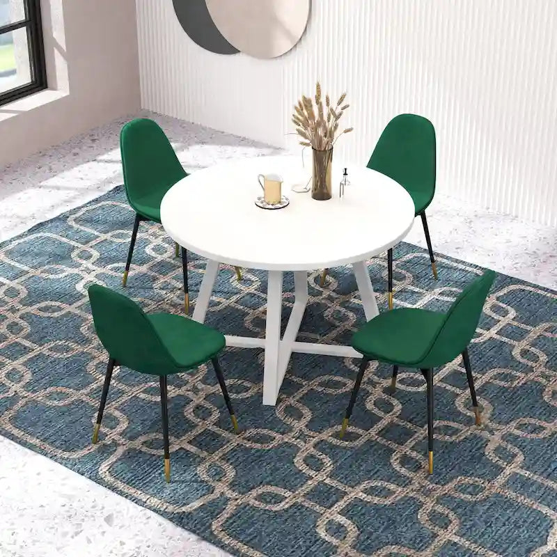 Roundhill Furniture Evatt 5-Piece Round Dining Set, Trestle Round Table with 4 Stylish Chairs