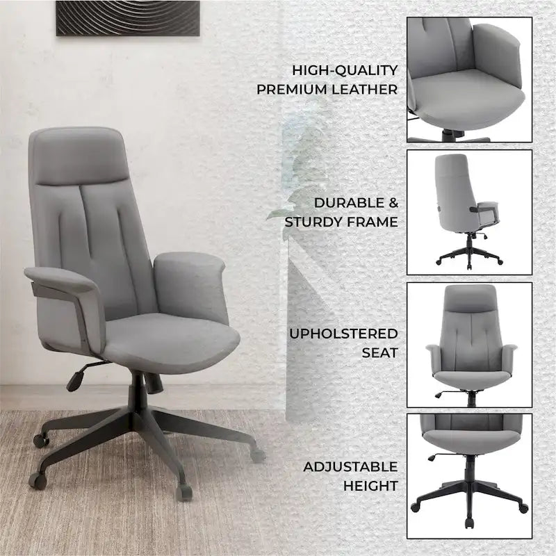 Leather Office Computer Chair Adjustable Height Swivel Desk Chair With Lumbar Support Inifini Collection