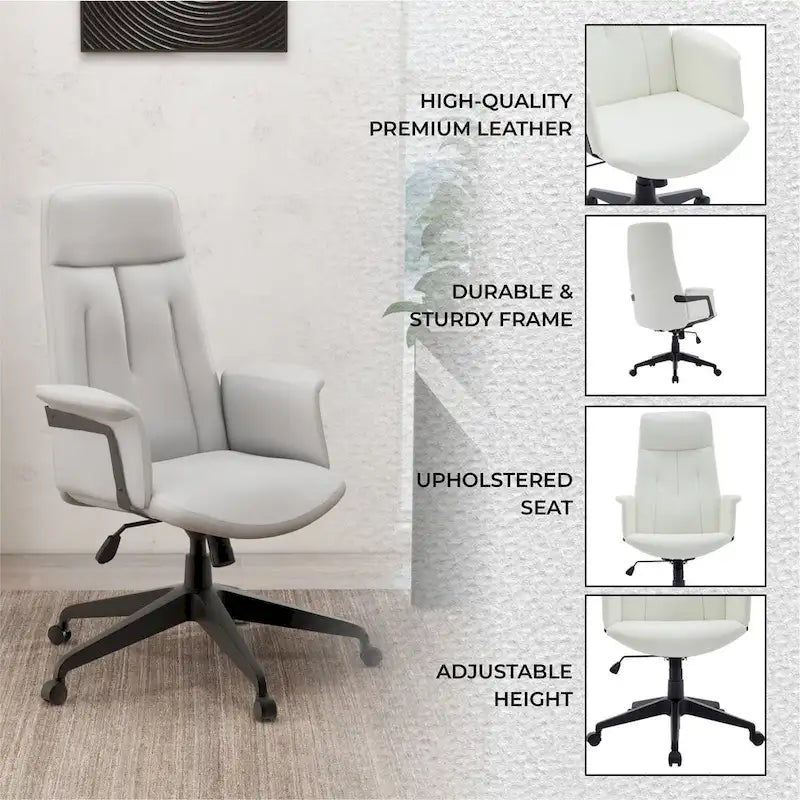 Leather Office Computer Chair Adjustable Height Swivel Desk Chair With Lumbar Support Inifini Collection