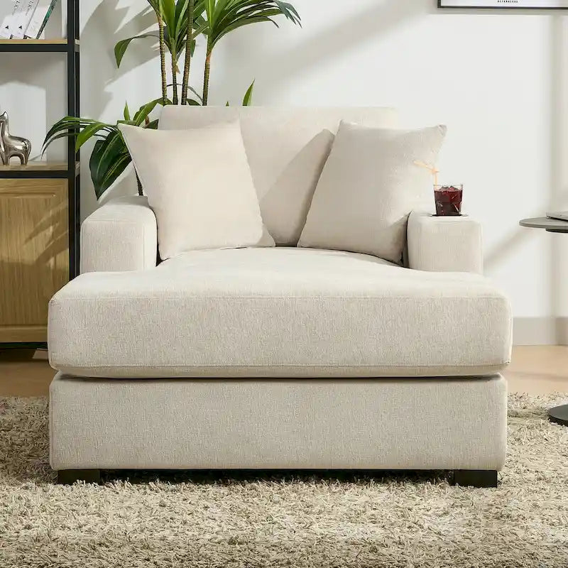 43.5  Chenille Fabric Chaise Lounger Sofa Couch with Pillows, Charge Station & Cup Holders