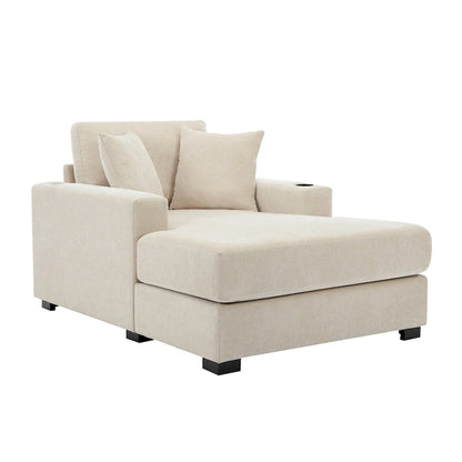 43.5  Chenille Fabric Chaise Lounger Sofa Couch with Pillows, Charge Station & Cup Holders