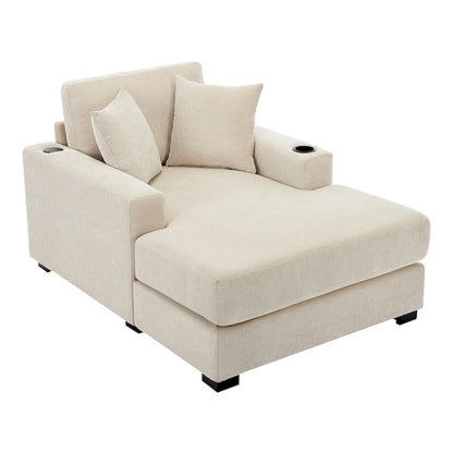 43.5  Chenille Fabric Chaise Lounger Sofa Couch with Pillows, Charge Station & Cup Holders