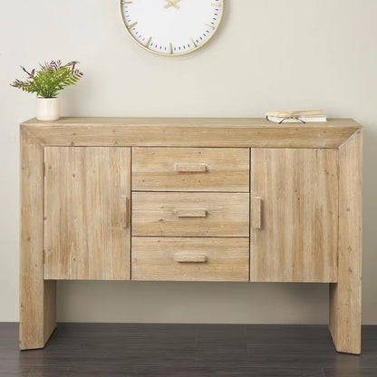 Wood Storage Cabinet 2 Door and 3 Drawer Sideboard with Natural Wood Grains - Brown - Roche River Decor