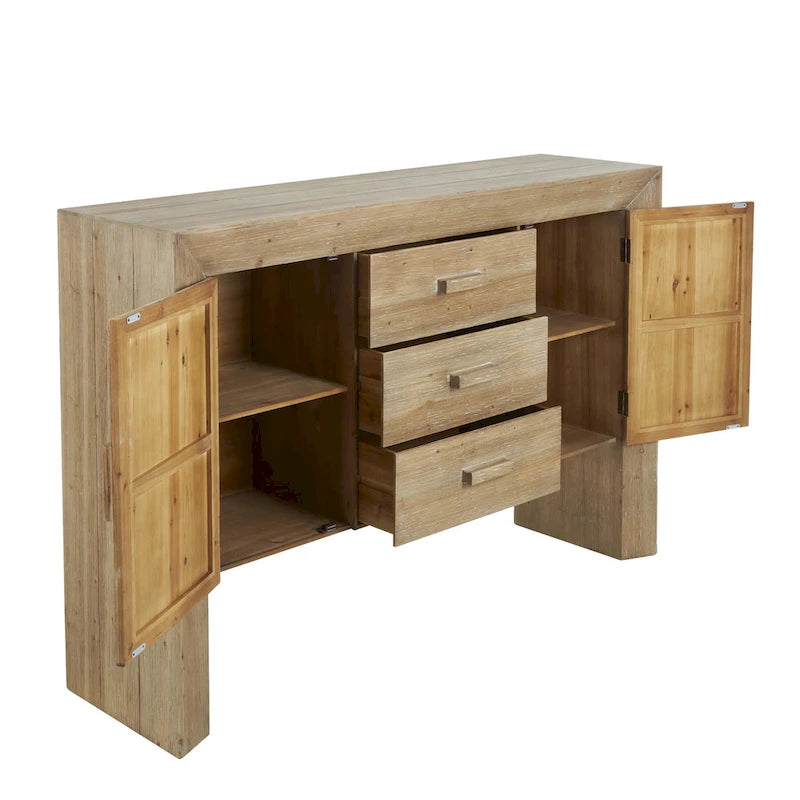 Wood Storage Cabinet 2 Door and 3 Drawer Sideboard with Natural Wood Grains - Brown - Roche River Decor