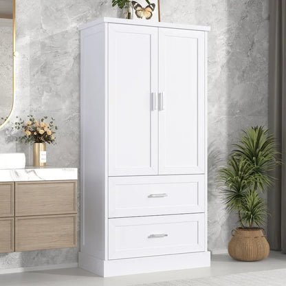 Mobiletto alto da bagno, Armadietto con due ante e cassetti, Ripiano regolabile, Pannello in MDF