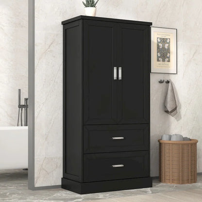 Mobiletto alto da bagno, Armadietto con due ante e cassetti, Ripiano regolabile, Pannello in MDF