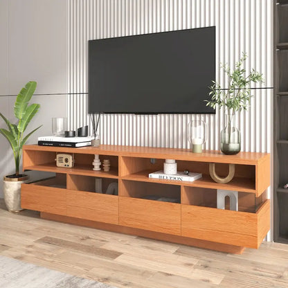 Modern TV with 4 Drawers& 2 open Cabinets, Media Console Table for TVs up to 75 ,Wood