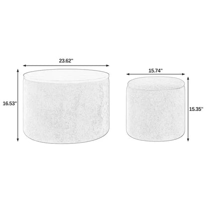 2-Piece Set Round Chenille Storage Ottoman, Equipped with a Drum Shaped Small Stool, Storage Space, and MDF Made Desktop Panel