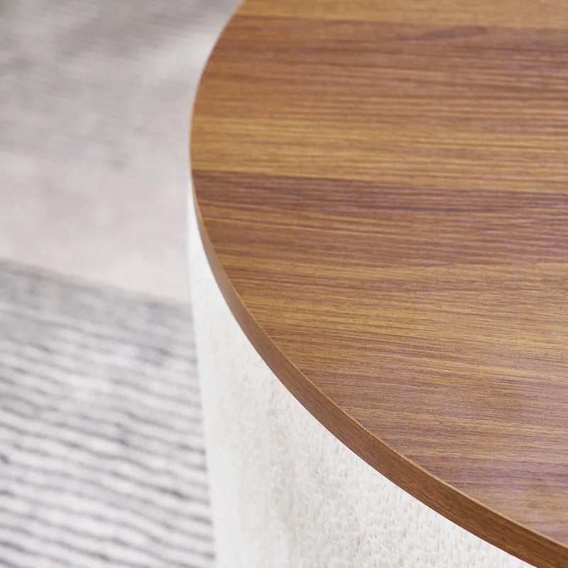 2-Piece Set Round Chenille Storage Ottoman, Equipped with a Drum Shaped Small Stool, Storage Space, and MDF Made Desktop Panel