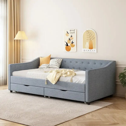 Letto a divano singolo con cassetti, imbottito e trapuntato