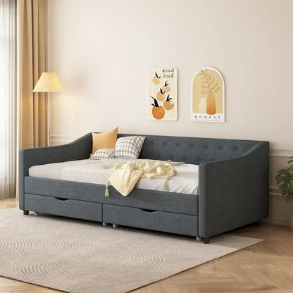 Letto a divano singolo con cassetti, imbottito e trapuntato