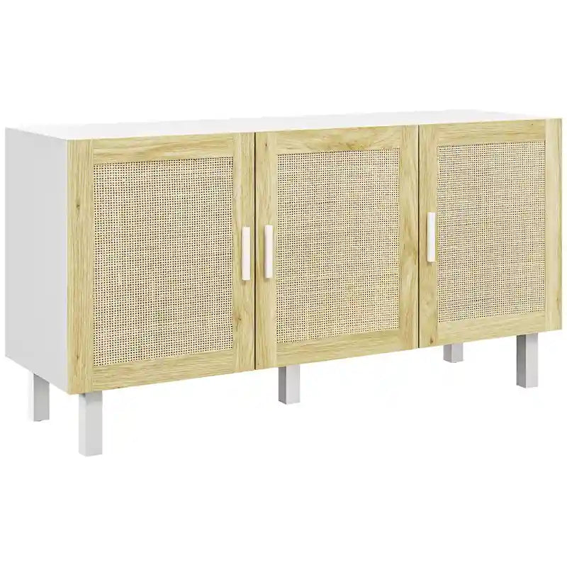HOMCOM Madia Credenza, Mobile da Cucina, Mobile Bar con 3 Ante in Rattan e Ripiani Regolabili