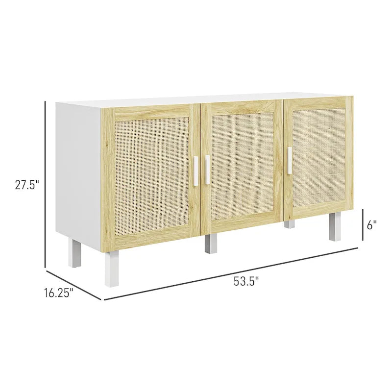 HOMCOM Madia Credenza, Mobile da Cucina, Mobile Bar con 3 Ante in Rattan e Ripiani Regolabili