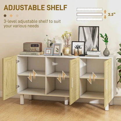 HOMCOM Madia Credenza, Mobile da Cucina, Mobile Bar con 3 Ante in Rattan e Ripiani Regolabili