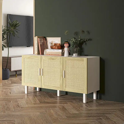 HOMCOM Madia Credenza, Mobile da Cucina, Mobile Bar con 3 Ante in Rattan e Ripiani Regolabili