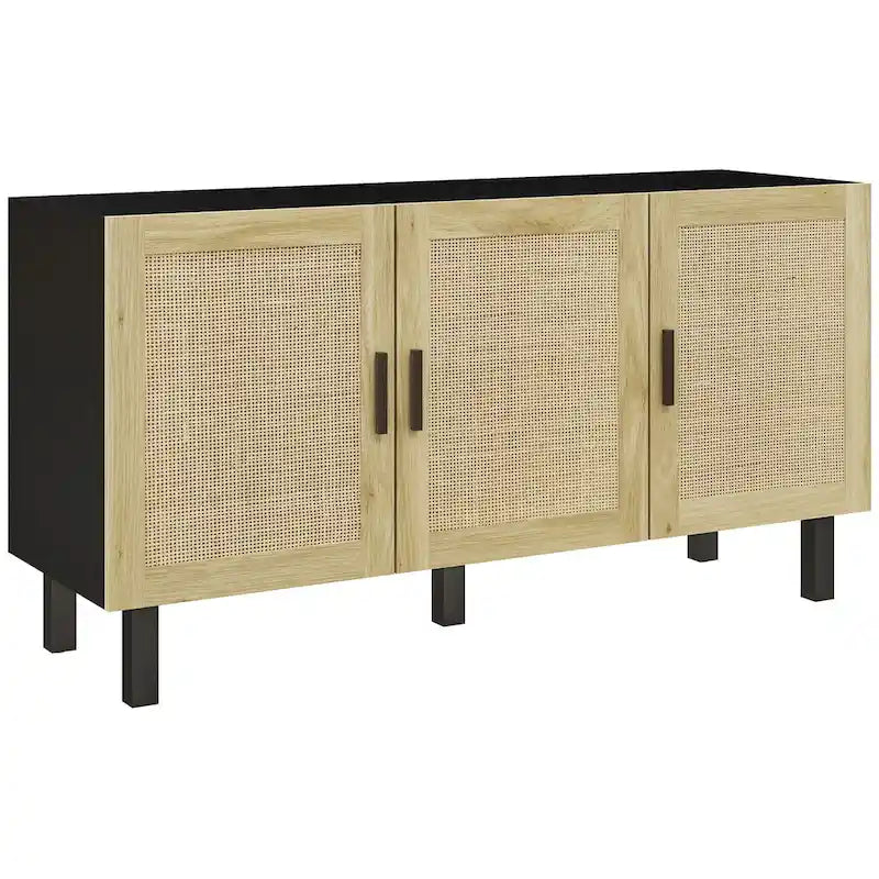 HOMCOM Madia Credenza, Mobile da Cucina, Mobile Bar con 3 Ante in Rattan e Ripiani Regolabili