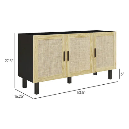 HOMCOM Madia Credenza, Mobile da Cucina, Mobile Bar con 3 Ante in Rattan e Ripiani Regolabili